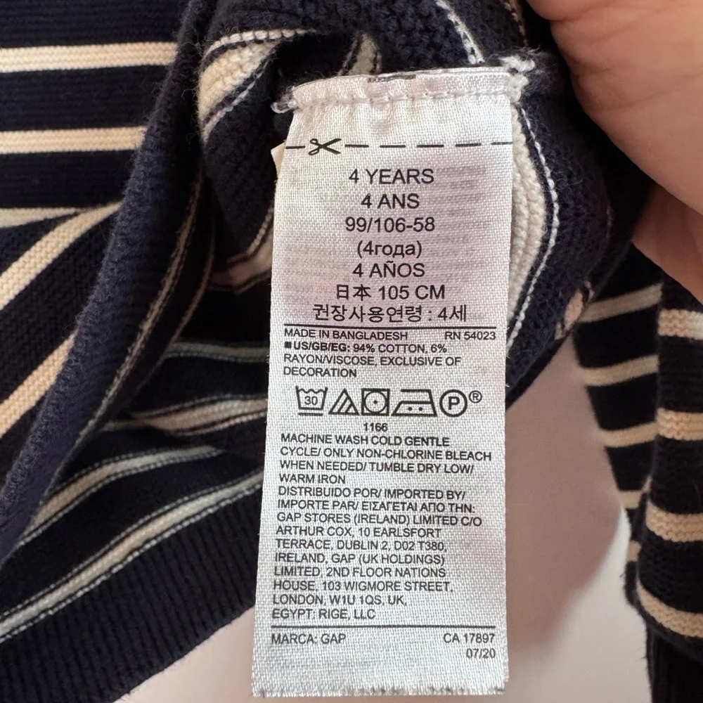 Baby Gap Navy and White Stripe‎ Sweater with Ruffle Girl's Size 4T  Cotton Blend